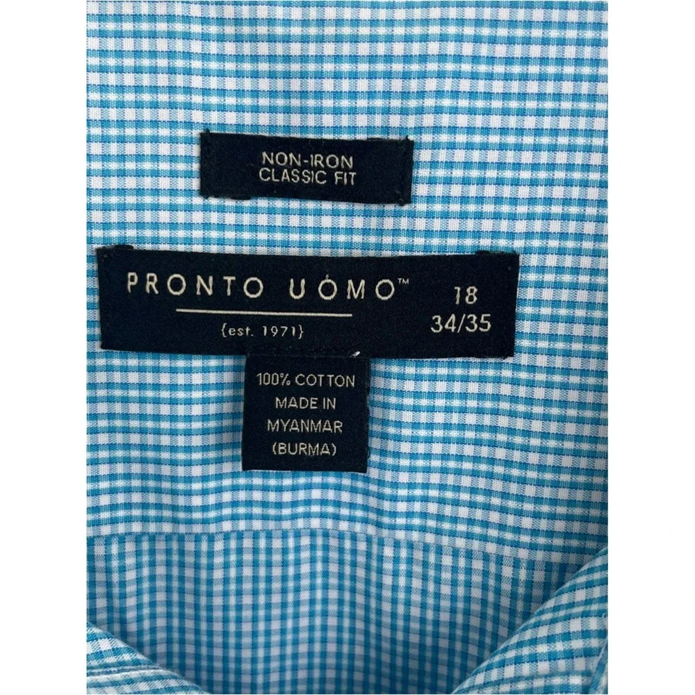Pronto Uomo Classic Fit Light Blue Micro-Check Dress Shirt‎ 18 34/35
